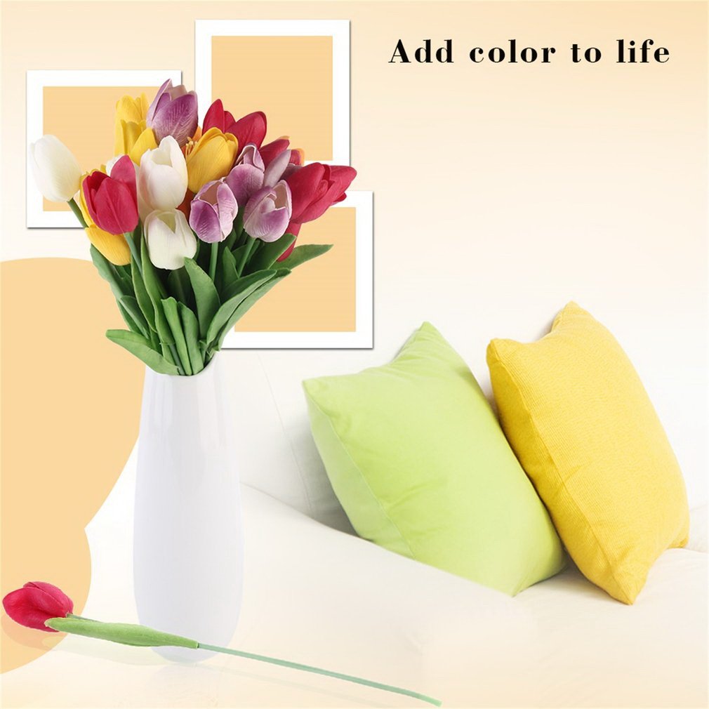Pelle artificiale tulipano fiori per casa bouquet da sposa da cucina tavolo da pranzo soggiorno decorazione set di 25 Multi