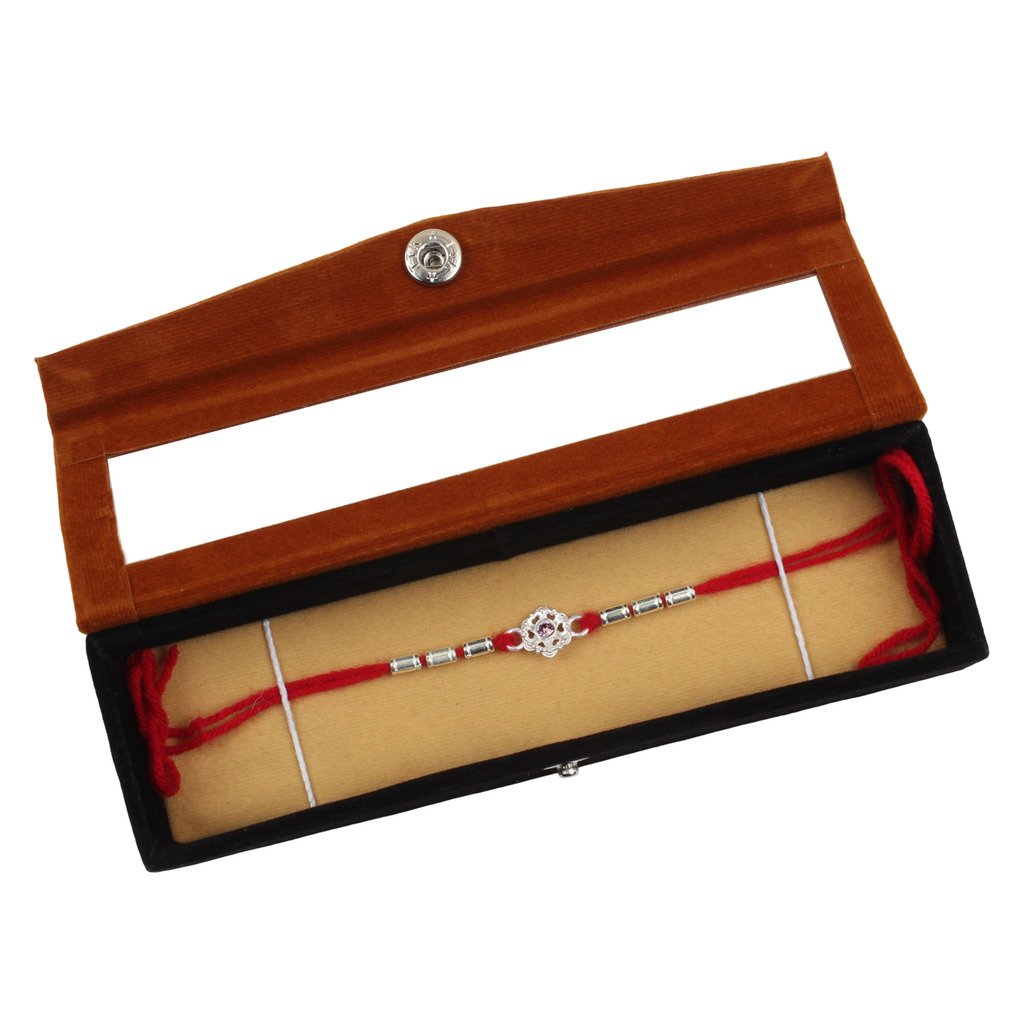 jewel fuel silver designer rakhi with velvet gift box
