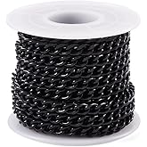 Beadthoven 16.4ft Aluminum Curb Chains, Black Chains for Jewelry Making 5mm Wide Metal Craft Chain Link Spool Twisted Links Oval Cross Curb Chains Unwelded for Clothes Necklace Bracelet DIY Findings