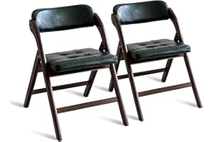 ALeesing PU Folding Chairs, 2 Set Wooden Stackable Dining Chairs with Padded Seats, Assembled Folding Extra Chair for Kitchen Office Wedding(Green)
