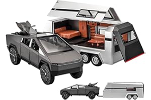 EROCK 1/32 Pickup Trailer RV Model Kit, Off-Road Vehicle Alloy,Car Model Diecast Metal Toy,Truck Model Simulation Sound Light,Gifts for boy Girl. (with RV Black)