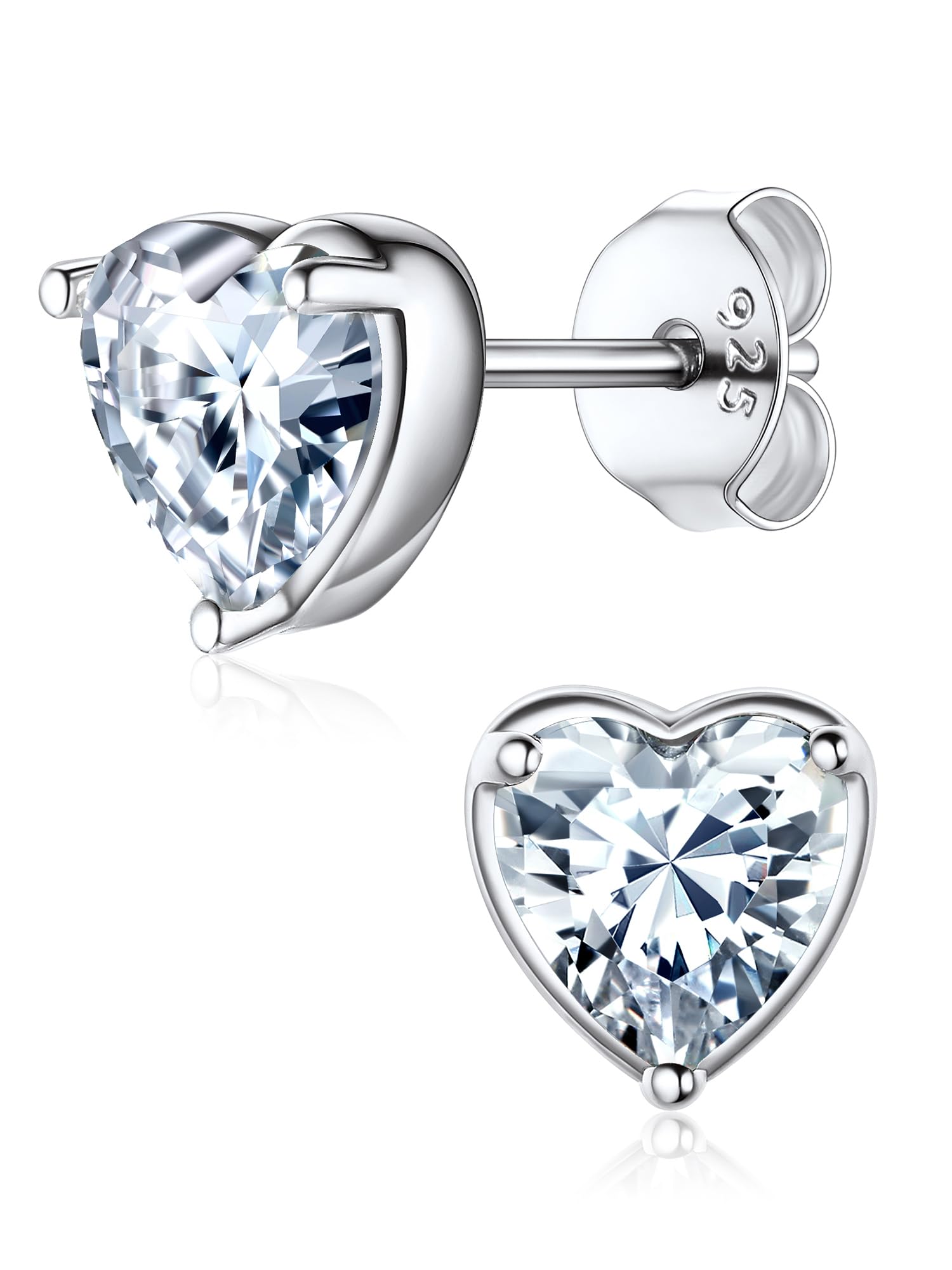 ChicSilver Heart Birthstone Stud Earrings For April Women 925 Sterling Silver CZ Birth Stone Jewelry