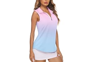 Koscacy Women's Sleeveless Golf Tennis Polo Shirts Zip Up Dry Fit Workout Tank Tops Athletic Shirt