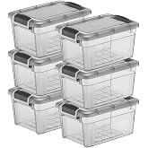 Tribello Small Storage Container Bin With Lids, Plastic Storage Container With Latching Lids For Organizing - Tinted - (8.5&rsquo; x 6&rdquo; x 4.5&rdquo;) 3 Quart - Set of 6 - Made in EU