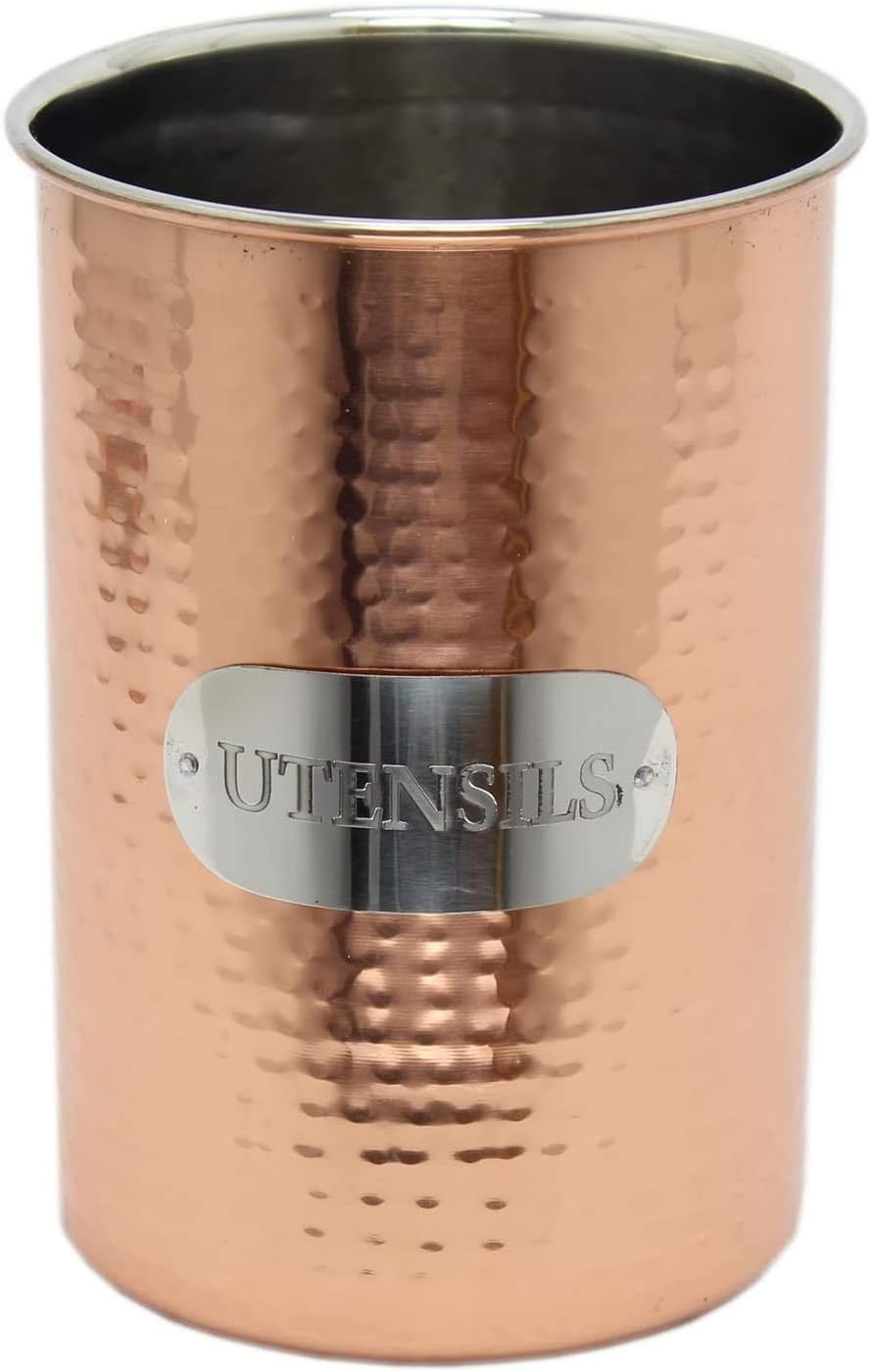 Carousel Home and Gifts Sturdy Hammered Metal Copper Kitchen Utensil Holder, Bronze, Utensil Pot
