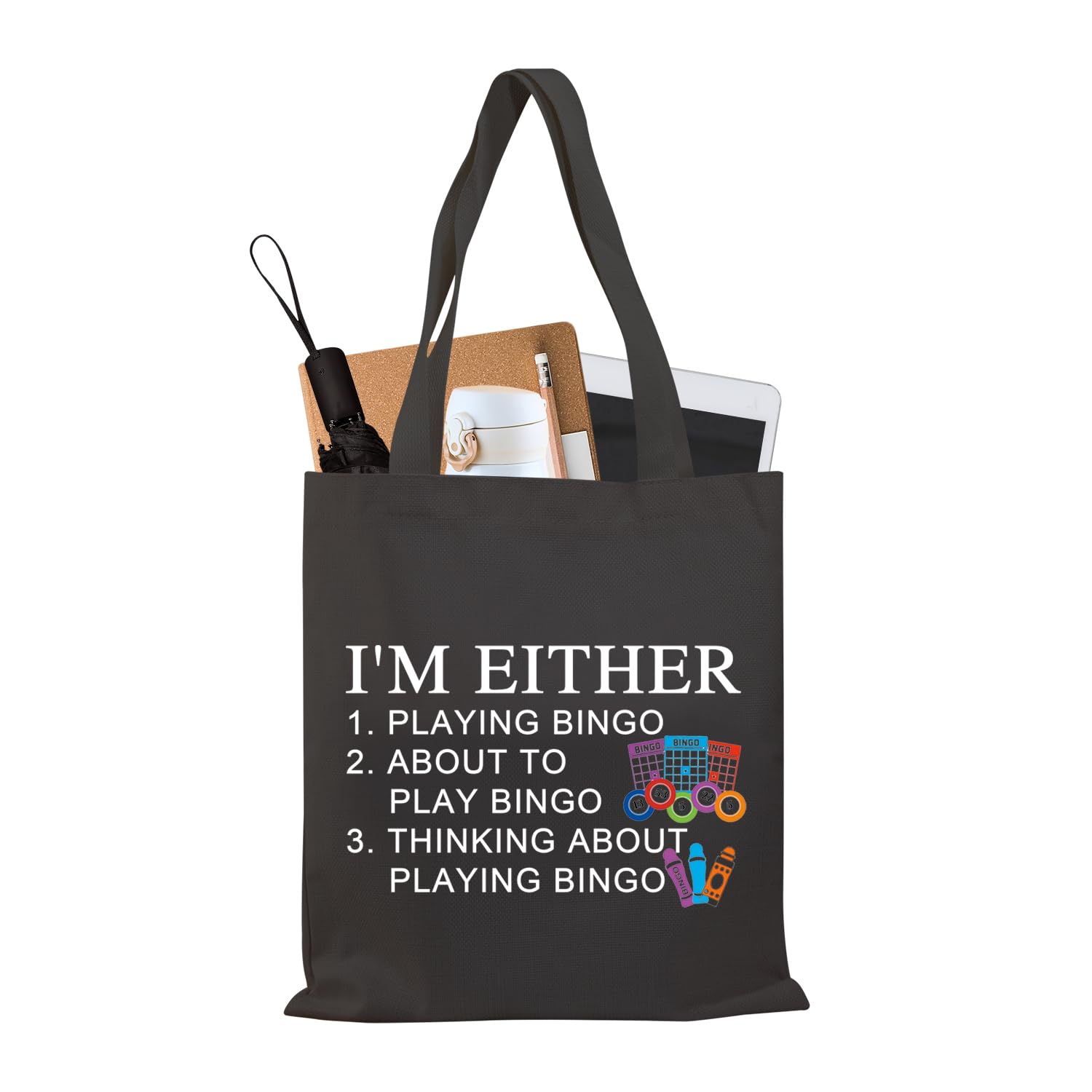 PLITI Bingo Tote Bag Bingo Lover Gift Bingo Player Gift Bingo Gambler Shoulder Bag Funny I'm Either Playing Bingo Quote Gift (Either playing bin TGblU)