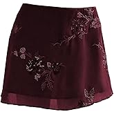 Floerns Women's Sparkly Sequin Mini Skirt Y2K Beaded Floral Embroidery Hip Skirts