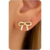 KINHOPI Small Bow Earrings for Women – Bow Earrings 14K Gold/White Gold Plated Minimalist Simple Coquette Ribbon Jewelry