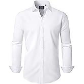 Lusead Dress Shirts for Men Long Sleeve Stretch Solid Wrinkle Free Business Casual Button Down Shirts White