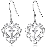 PRAYMOS Cross Earrings for Women Heart Dangle Cross Earrings Sterling Silver Hypoallergenic Faith Christian Religious Christian Religious Gifts