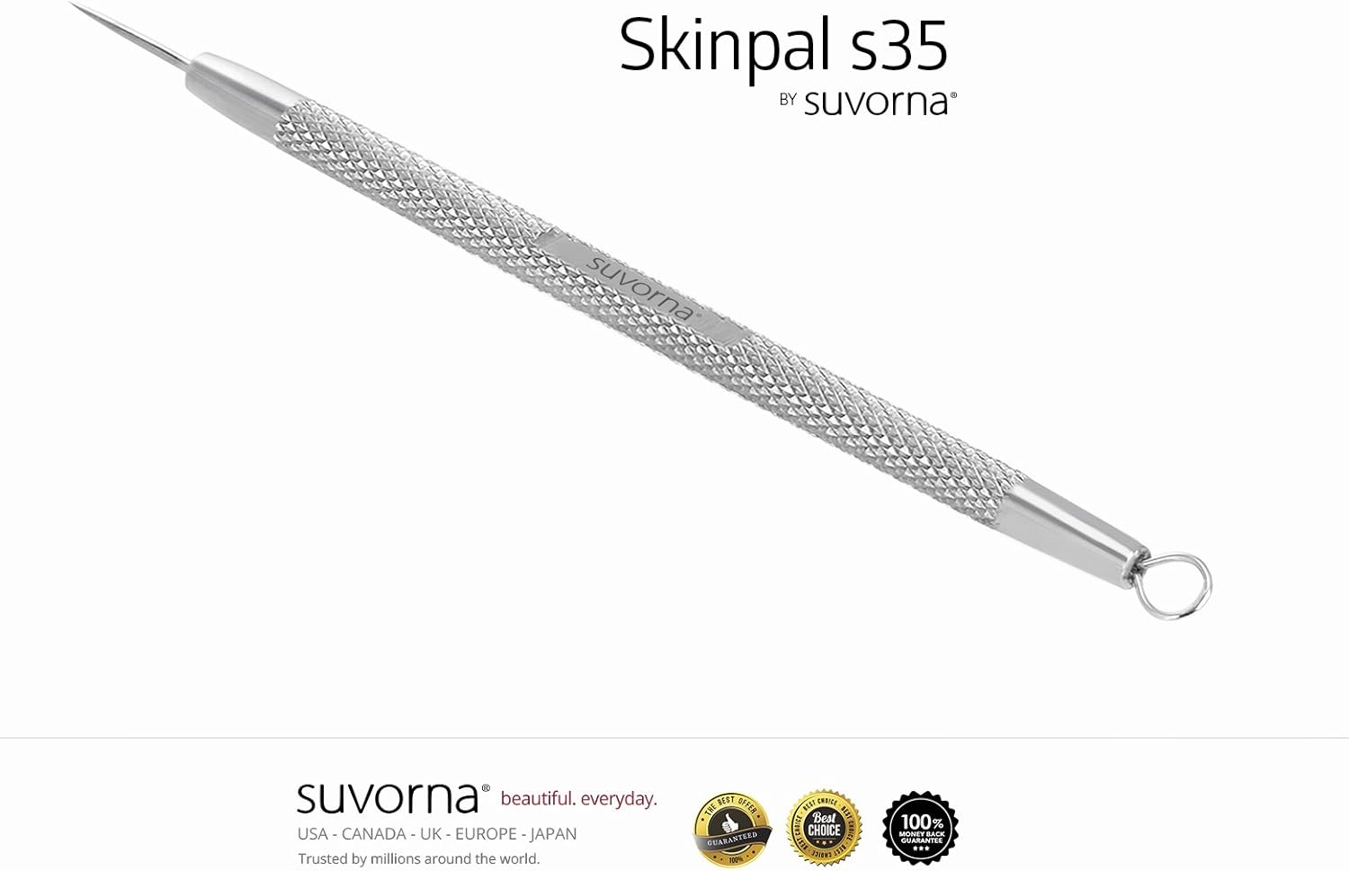 Suvorna Skinpal s35 Lancet for Whitehead Extractor, Pimple, Milia, Pus Removal Tool 2in1. Made with Dermatologist Grade Surgical Steel. Approved by aestheticians, Comes with Product guide & Warranty.: Health & Personal Care