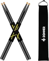 Donner 5A Maple Drum Sticks 2 Pair with Carrying Bag Black