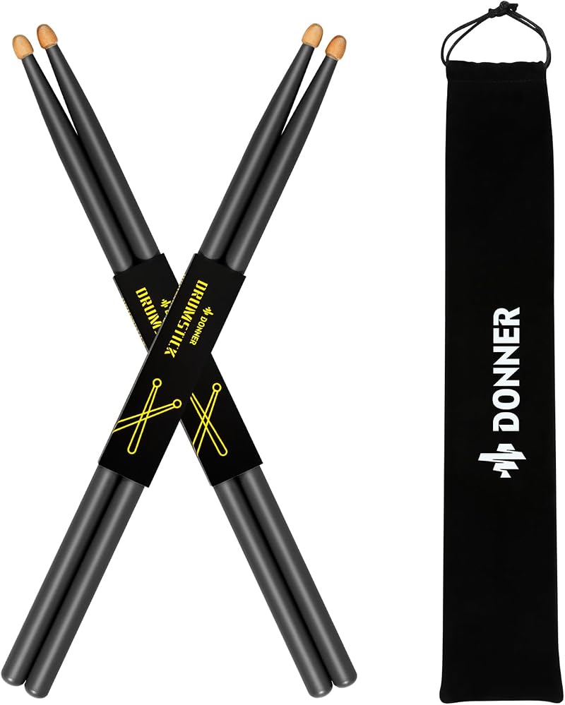 Donner 5A Maple Drum Sticks 2 Pair with Carrying Bag Black