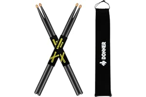 Donner Drum Sticks, 5A Snare Drumsticks for Drums Classic Maple Wood Drum Sticks 2 Pair with Carrying Bag Black
