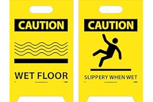 NMC FS1 CAUTION WET FLOOR Sign with Graphic - 12 in. x 19 in. Corrugated Plastic, Double-Sided Floor Sign with Black on Yellow