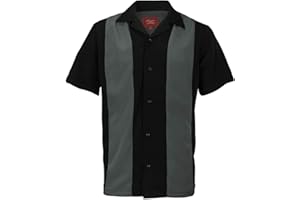MAXIMOS Men's Retro Classic Charlie Sheen Two Tone Guayabera Bowling Casual Dress Shirt
