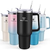 40 oz Tumbler with Handle and Straw Lid, 100% Leak-proof Travel Coffee Mug, Stainless Steel Insulated Cup for Hot and Cold Beverages, Keeps Cold for 34Hrs or Hot for 10Hrs, Dishwasher Safe (Black)