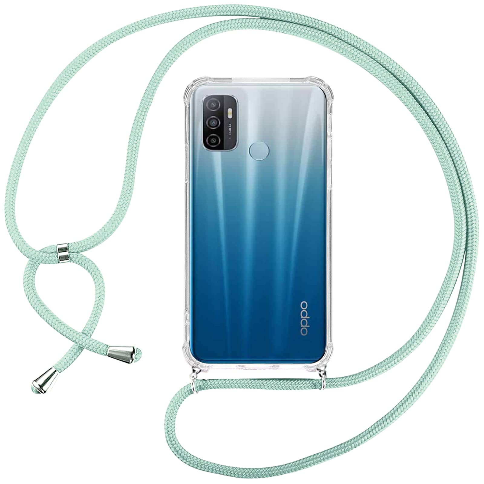 ISOI Compatible with Oppo A53 / Oppo A53s 2020 Case, Mobile Phone Chain Case Silicone Rope Necklace Mobile Phone Case with Cord Bag TPU Bumper Protective Case for Oppo A53 / Oppo A53s 2020 - Green