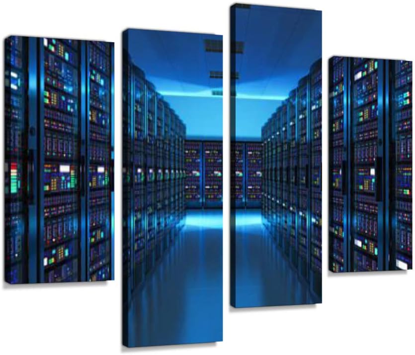 Paintings - Server room interior in datacenter Canvas Wall Art Hanging Paintings Modern Artwork Abstract Picture Prints Home Decoration Gift Unique Designed Framed 4 panel