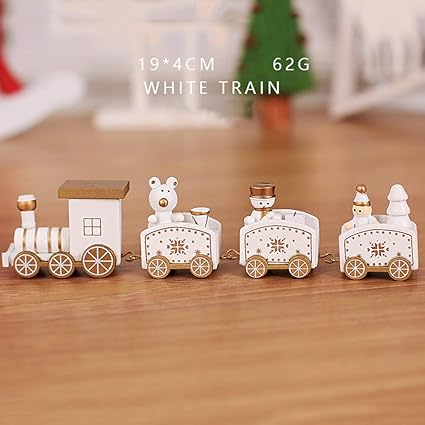 Thboxes Christmas Wooden Little Train New Year Home Props Christmas Ornaments Children Gift B# White Train
