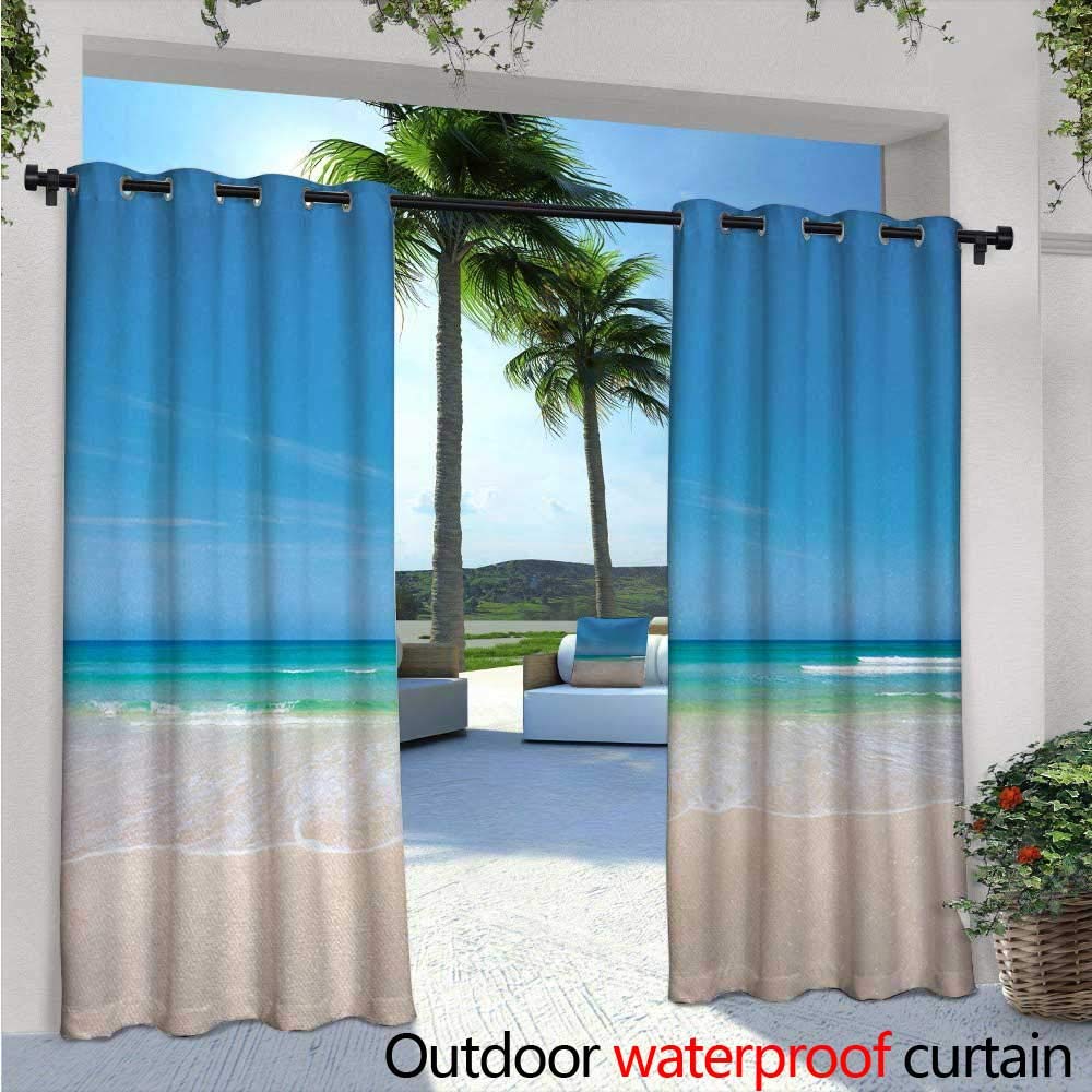 Ocean Patio Curtains Sealife Theme with Sea Animals Shells Stars and Striped Backdrop Art Outdoor Curtain for Patio,Outdoor Patio Curtains W108 x L84 Golden Navy Blue and White