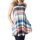 Poulax Women Loose-fit Sleeveless Lightweight T-shirt Tunic Tank Top (XL=US16-18, Mulit Blue)