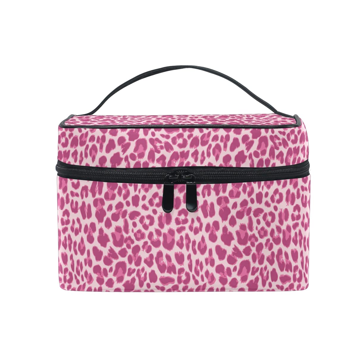 Makeup Bag, Pink Leopard Print Cosmetic Toiletry Storage Organiser Case Large Travel Handle Personalised Pouch with Compartments Valentines Women Day Gift for Teenage Girl Women Lady