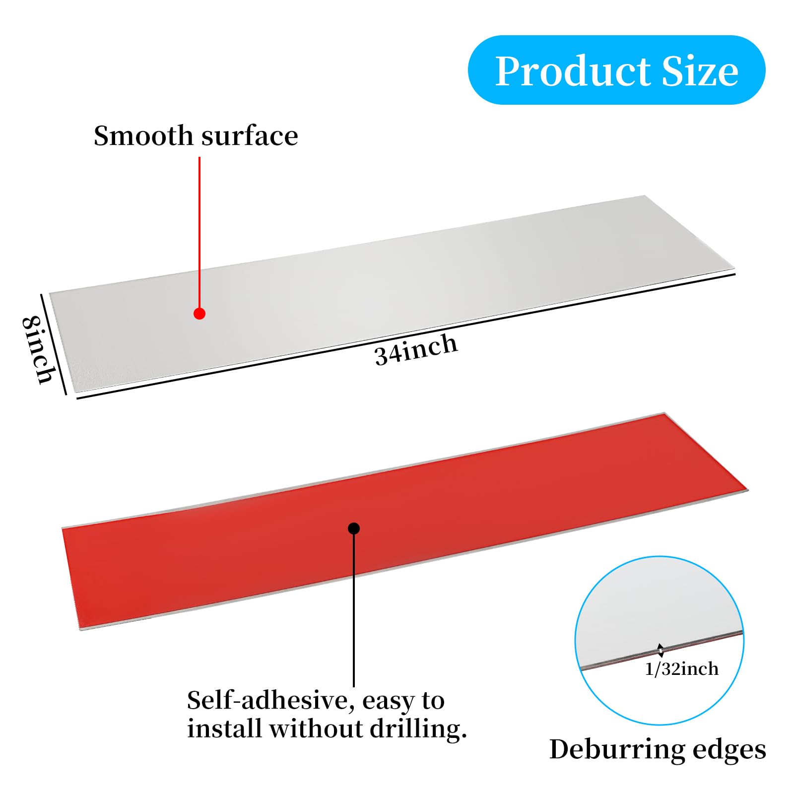 Condition photo showing New/Like New for self-adhesive door kick plates, 8 x 34 kick plates for bottom of door, front door kick plates withou