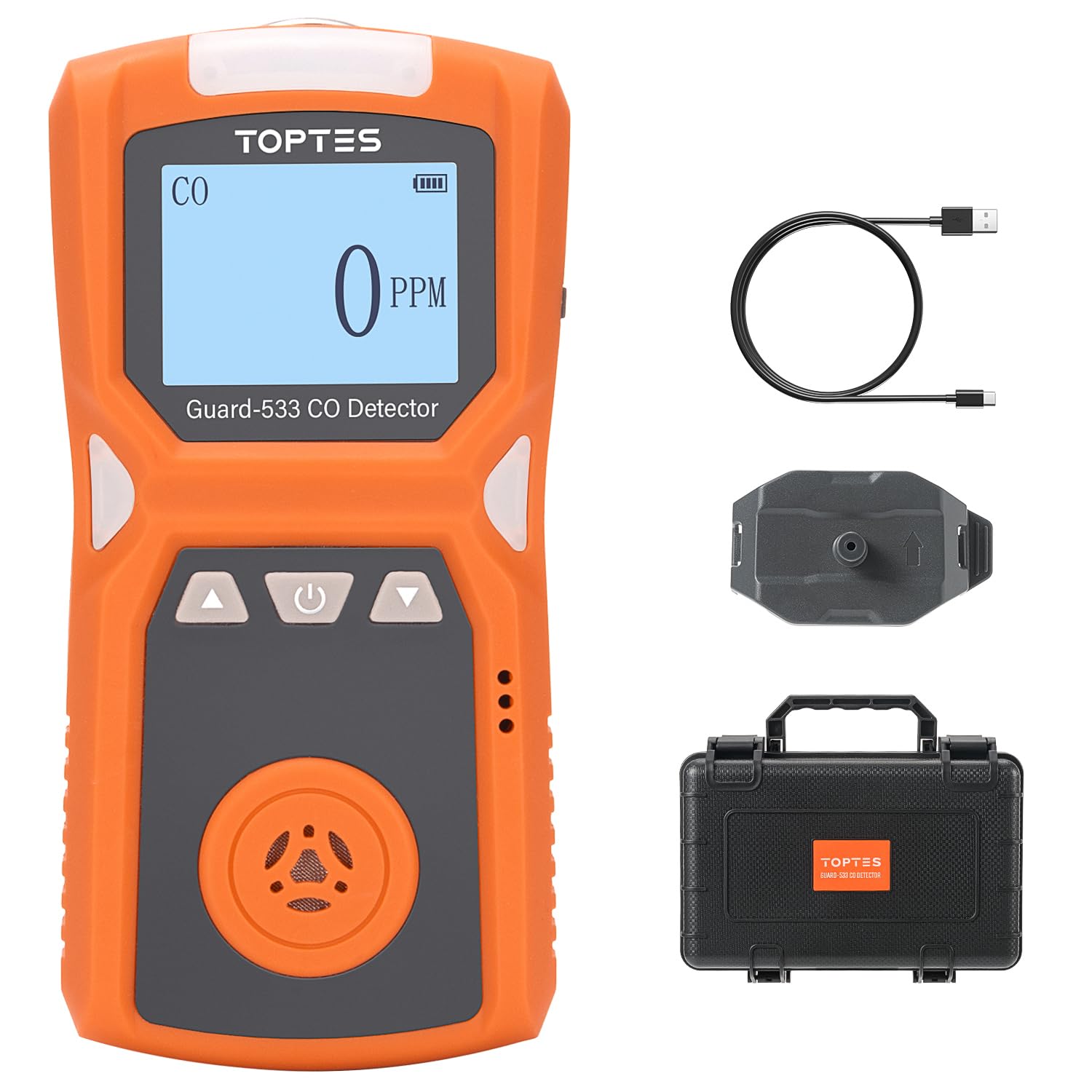 TopTes Guard-533 Portable Carbon Monoxide Detector, CO Detector with Visual, Audible & Vibration Alarms, Back Clip Design, 120h Standby, Auto Record Storage, Safety Explosion-Proof for Home, Work Use
