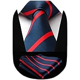 HISDERN Stripe Tie Mens Ties with Pocket Square Set Classic 3.4'' Silk Formal Necktie Handkerchief for Business Wedding