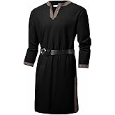 Runcati Mens Medieval Pirate Shirt Renaissance Viking Knight Warrior Tunic Tops Long Sleeve LARP Halloween Costume