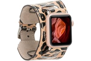 HARDISTON Cuff Watch Band Compatible with Apple 41mm for men & women, Handmade Genuine Leather, Compatible with iWatch Series 7 6 5 4 3 2 1 SE, Wrist Bracelet Arm Band, Small/Band-Leopard