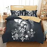 KTKRR Christmas Duvet Cover Set (no comforter),Scarecrow Style Nightmare Before Christmas 3pc Bedding Set, Duvet Cover with Pillowcase Gift 3D Terrorist Design (QUEEN, Black Christmas)