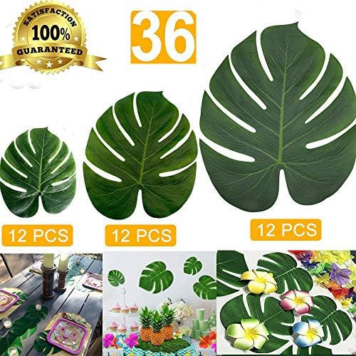 BJH 36 Pcs 3 Kinds Artificial Palm Leaves Tropical Plant Faux Leaves Safari Leaves Hawaiian Luau Party Suppliers Decorations (36 Pcs 3 Kinds)