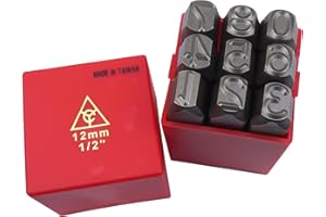 JAVIKA 9pc 1/2" 12mm Number & Uppercase Letter Stamps Set, Hammer Hand Punch Metal Punches Alphabet & Number Stamp for Soft Metal, Leather, Jewelry Hand Crafts Stamping (0-9) 085010