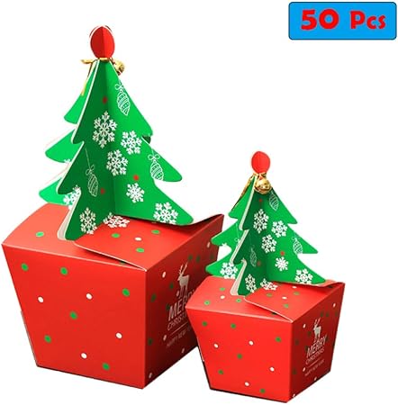 50 Piezas De Cajas De Dulces De Regalo De Navidad Individuales Con Campana Para Pastel De