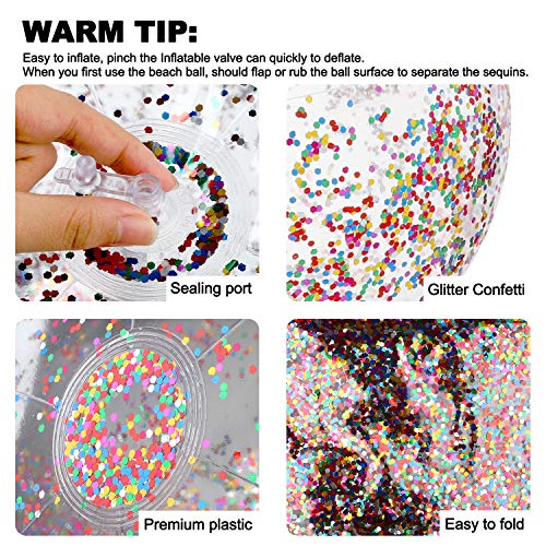 XYH Beach Ball Toy for Beach and Pool, Confetti Sequins Inflatable Beach Ball Glitter, Summer Parties and Gifts (2X16in, 2X24in) - Thumbnail 2