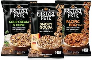 Pretzel Pete Variety Pack Seasoned Pretzel Medley, Sour Cream Chive, Smoky Gouda, Pacific BBQ, Nut-Free and Sesame-Free Snack, Small Batch, Bold Flavor (9.5oz, Pack of 3)