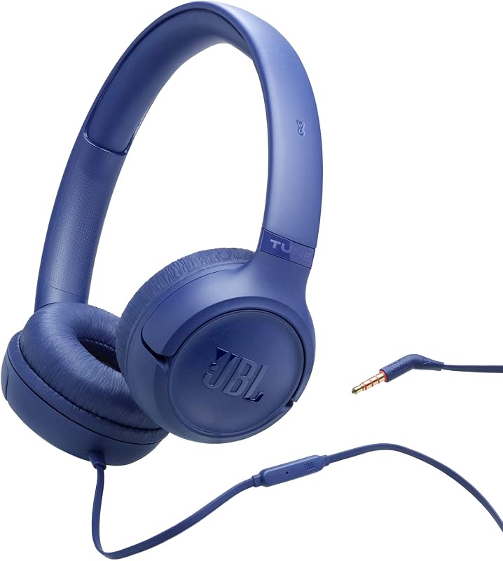 Auscultadores Tune 530 com fio, ajuste confortável, microfone, som JBL Pure Bass, predefinições de equalização, design dobrável e cabo sem emaranhados, preto
