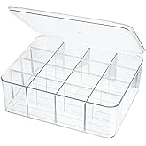 ZEXALOR Socks Underwear Drawer Organzier Dividers, 16 Compartment Removable Divided Plastic Storage Bin with Lid, Storage Organizer for Scarves Ties Bras, Clear Dresser Drawer Organizers