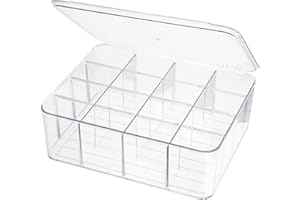 ZEXALOR Socks Underwear Drawer Organzier Dividers, 16 Compartment Removable Divided Plastic Storage Bin with Lid, Storage Organizer for Scarves Ties Bras, Clear Dresser Drawer Organizers