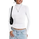 EasyGala Womens Double Lined Turtleneck T Shirts Back Zipper Long Sleeve Shirts Fitted Basic Undershirts Fall Oufits