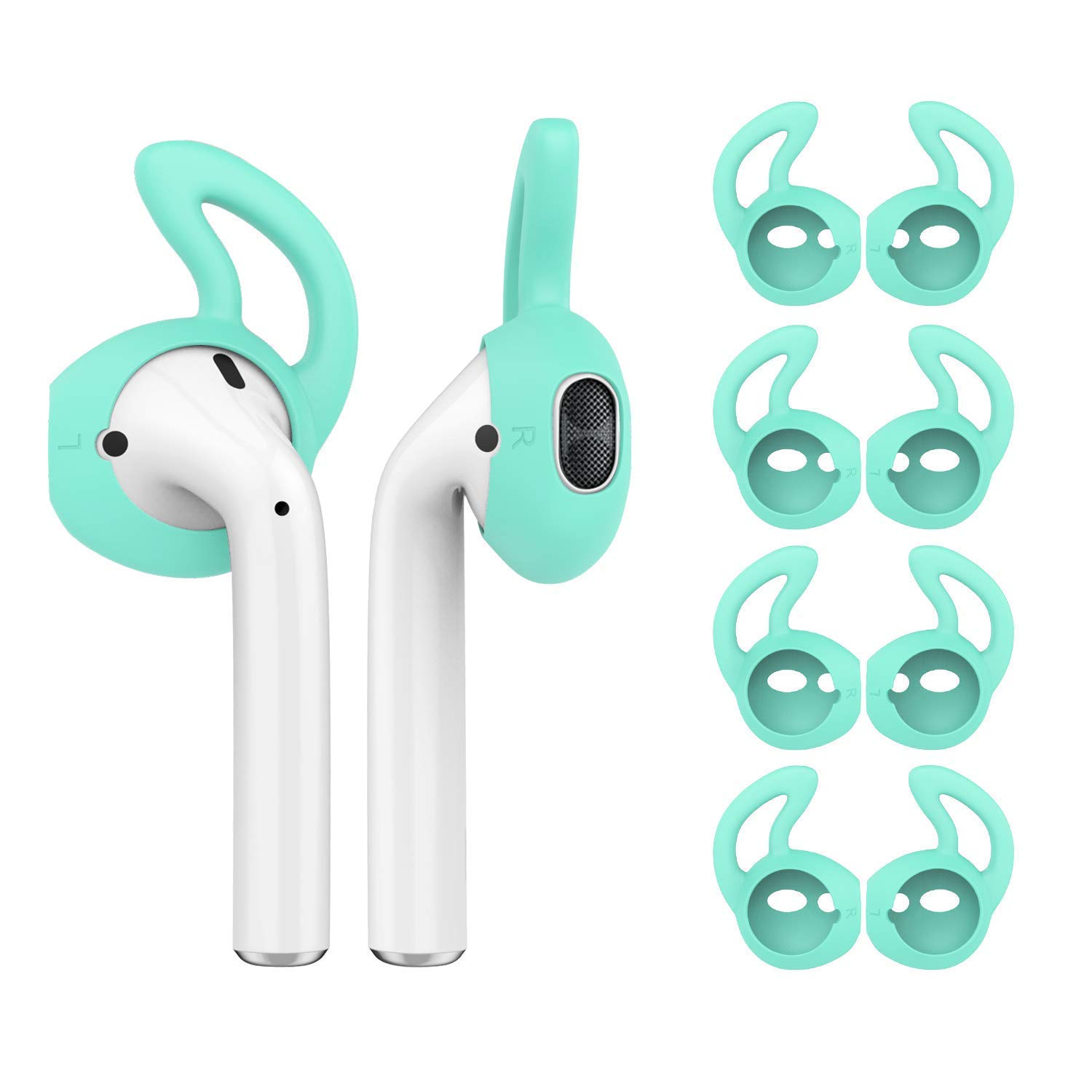 OneCut 5 Pairs Silicone Ear Tips Compatible for AirPods 1&2,Silicone Soft Anti-Slip Sport Earbud Tips, Anti-Drop Ear Hook Gel Headphones Earphones Protective Accessories Tips (Mint Green)