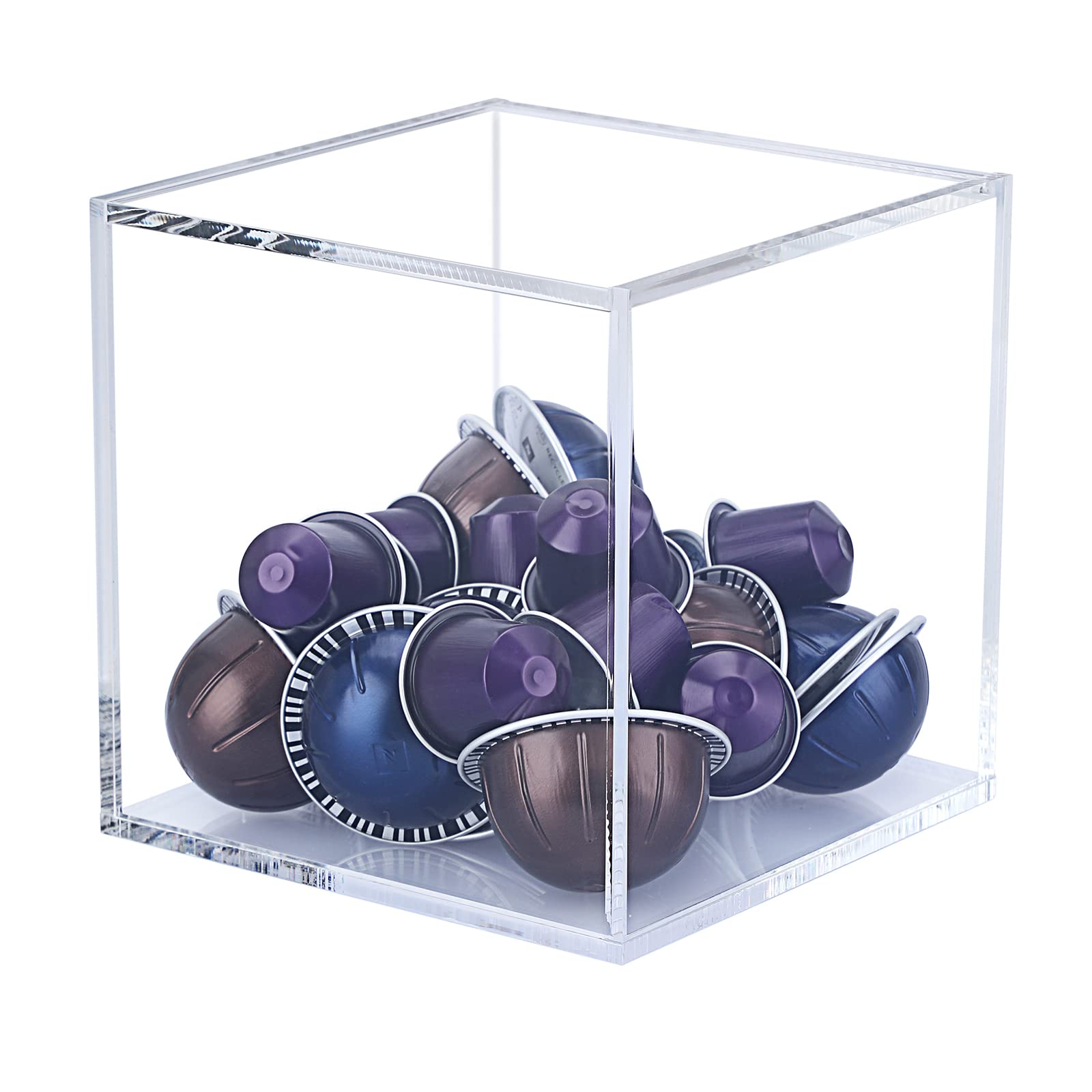 IGNPION Acrylic Coffee pods Storage Box Cube Coffee Capsules Storage Holder Compatible with All Pods and Capsules Acrylic Storage Containers with Lid (13x13x13cm)