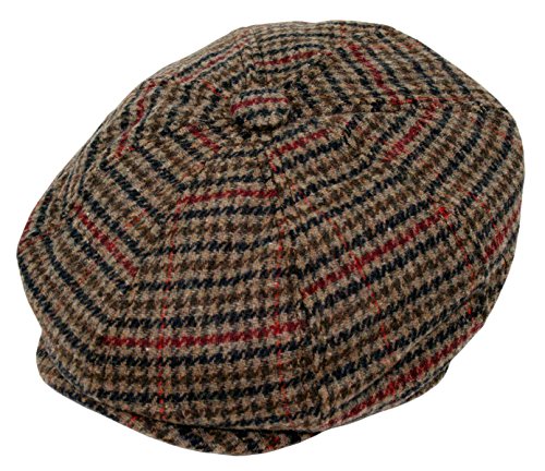 Men's Wool Blend Applejack Houndstooth Plaid Ivy Newsboy Hat (Brown, One Size)