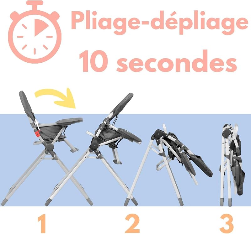 Seggiolone fisso pieghevole per bambini | Ultra compatta e leggera, Ripiano regolabile rimovibile | Rosso