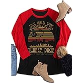 Thanksgiving Shirts for Women WKRP Turkey Drop Tshirt Teen Girls Cute Turkey Graphic Tops Long Sleeve Outfits Tees Tops