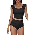 Eomenie Tankini Swimsuits for Women Ruched Tummy Control Bathing Suit Two Piece Swim Tank Top with High Waisted Bottom