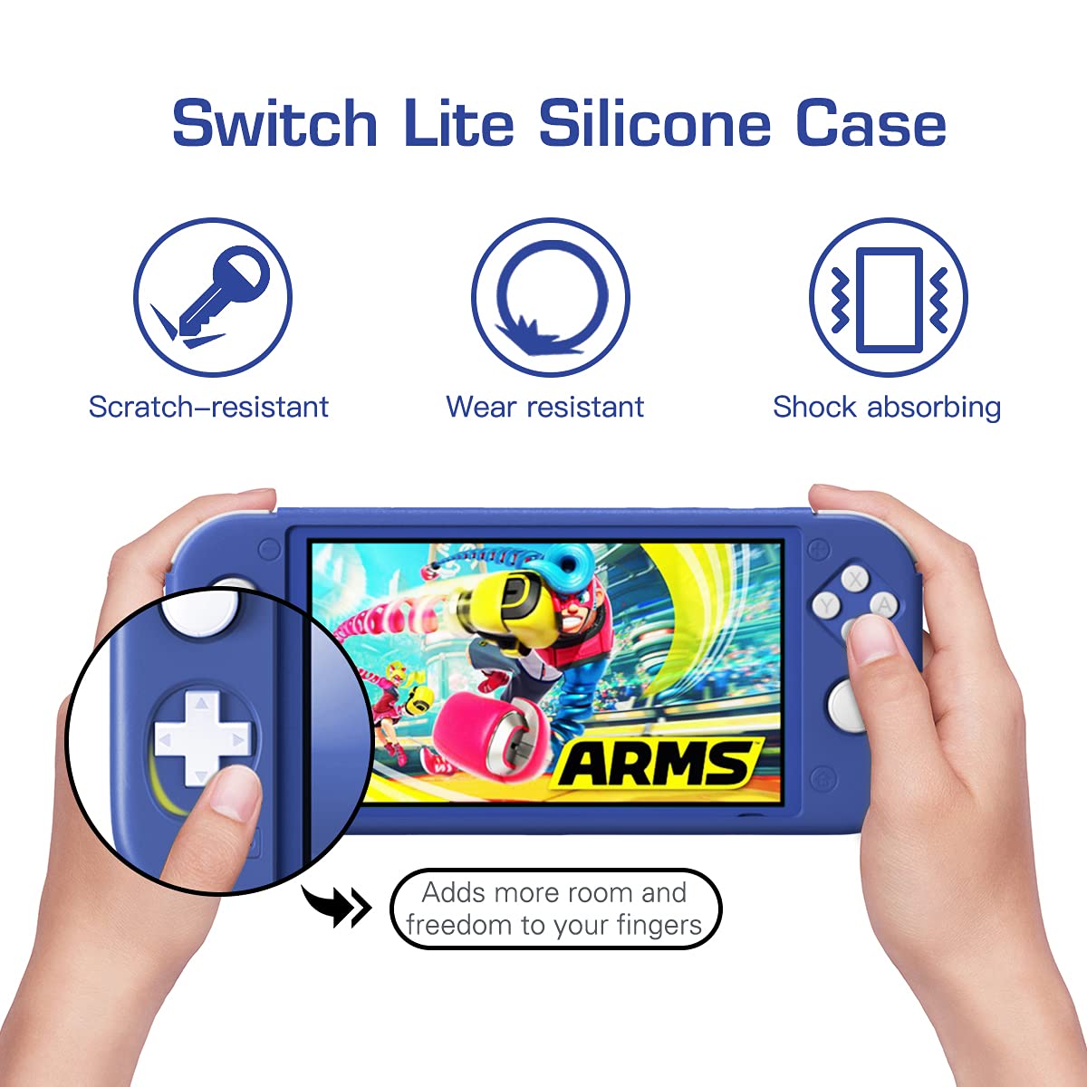MoKo Protective Case for Switch Lite, Silicone Cover, Shock-Absorption Anti-Scratch Non-Slip Case - Blue