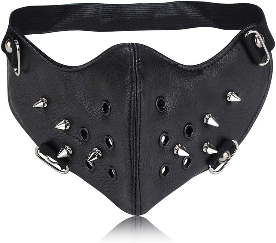 Jeilwiy Leather Mask Spike Mask Biker Half Face Mask Workout Sports Protective Punk Mask Cosplay Gifts